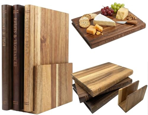 Planche à Découper Bois en Forme de Livre - Lot de 3 | Planche a Decouper Professionnelle pour Cuisine Rustique, Large Cutting Board & Plateau de Service Original pour Viande Fromage