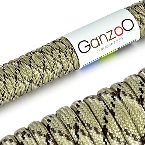 Ganzoo Paracord 550 Seil Typ 3 aus Nylon-Polyester, 4 mm Ø, 30 m Rolle mit 7 Kernsträngen, Outdoor Allzweck-Schnur zum Knüpfen von Armband, Hundehalsband, Hundeleine, Camping Survival, Camouflage 4