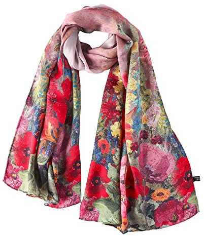 YangtzeStore Langer Charmeuse Seidenschal mit Blumendruck, Rote Mohnblume, 67 x 20