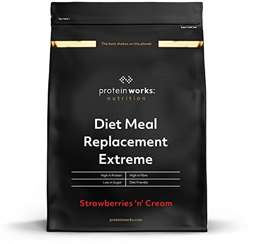 Protein Works - Diet Meal Replacement Extreme | 200 Kalorien pro Trinkmahlzeit | Diät Trinkmahlzeit | Abnehm Shake | 16 Servings | Erdbeer-Sahne | 1kg