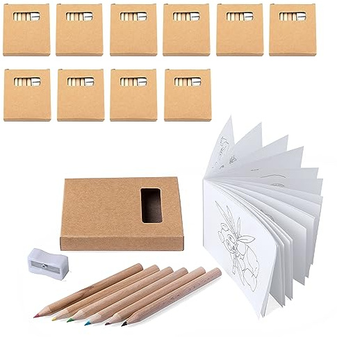 Partituki 10 Malpacks mit je 6 Buntstiften, 1 Notizbuch mit Zeichnungen und 1 Spitzer, ideal als Geschenk für Geburtstagsfeiern
