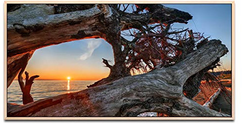 Sonnenuntergang ca. 130x70cm Wandbild inklusive Schattenfugenrahmen naturfarbend - Panorama Leinwand Bild XXL Format Wandbilder Wohnzimmer Wohnung Deko Kunstdrucke