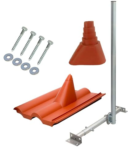 Premium X Basic X120-48 SAT TV Dachsparrenhalter 120cm Mast 48mm Kabeldurchführung Sparrenhalterung für Satellitenschüssel Satelliten-Antenne | Dachabdeckung Frankfurter-Pfanne Tülle rot