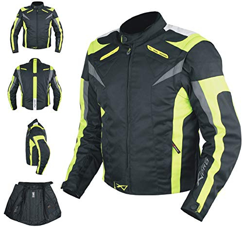 A-Pro Giacca Tessuto Moto Protezioni CE Manica Staccabile Gilet Termico giallo fluo XL