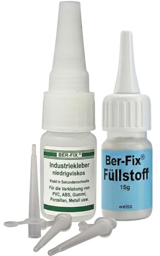 Ber-Fix Füllstoff Set 10g + 15g Schweißnahtkleber weiß Feindüsen | Füllstoff Set 10g + 15g Schweißnahtkleber weiß Feindüsen: Schweißnahtkleber-System: Füllstoff plus CA-Kleber