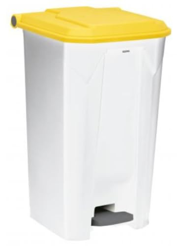 Poubelle à pédale Utilo - 100l - blanc / jaune