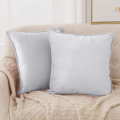 Deconovo Set of 2 Crushed Velvet Cushion Covers 45cm x 45cm 18x18 Inches Flanges Throw Pillow Cases for Sofa Seats with Invisible Zipper Baby Grey