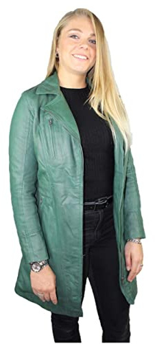 URBAN 5884 Damen Ur1321 Frauen Lederjacke Elegante Jacke aus weichem Lammfell f r Damen Langes Modell, Grün, L EU