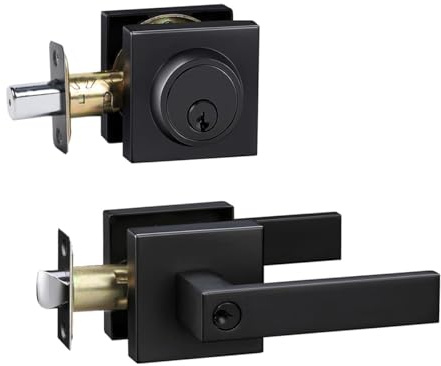 Front Door Lock Set Exterior Door Lock Set,Door Handle with Single Cylinder Deadbolt Lock,Keyed Alike Door Locks for Front Door(Matte Black,1Pack Set)