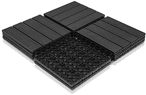 EINFEBEN WPC Terrassenfliesen 30x30 cm 11er Set für 1m² in Holzoptik für Garten Balkon Bodenbelag mit Drainage und Klicksystem Terrassendielen Balkonfliesen Klickfliesen Holzfliesen Anthrazit