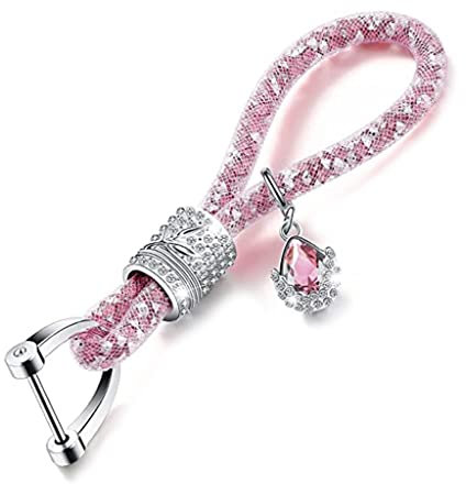 Kristall Auto Schlüsselanhänger für Frauen Glitzer Strass Schlüsselanhänger Ring Gurt mit Charms Schlüsselanhänger Zubehör Autoschlüssel Dekor, rose, M