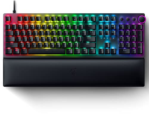 Razer Huntsman V2 Optical Gaming Keyboard: Fastest Clicky Optical Switches w/Quick Keystrokes - Doubleshot PBT Keycaps - Dedicated Media Keys & Dial - Ergonomic (Renewed), Black