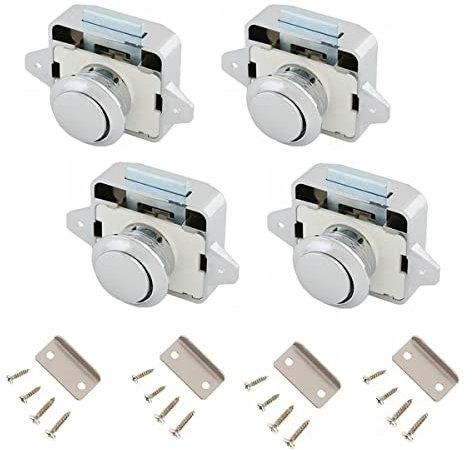 2 Stück Schranktürschlösser mit Druckknopfverschluss, Zinklegierung, Wohnwagen, Schrankschnäpper, Schrankschloss, passend für Schiff, Yacht, Van, Wohnmobil (4 Stück)