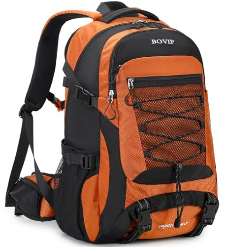 BOVIP 40L Hiking Backpack Waterproof Lightweight Daypack Travel Sports Camping Backpack for Men Women Orange
