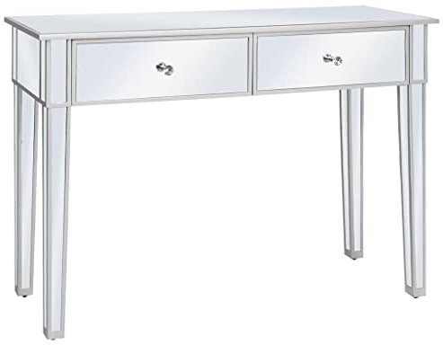WIFESE Verspiegelter Konsolentisch aus MDF und Glas 106,5x38x76,5 cm Beistelltisch Silber Verspiegelte Möbel Glastisch Wohnzimmer Konsolentische fürs Wohnzimmer Robust und Langlebig Modernes Design