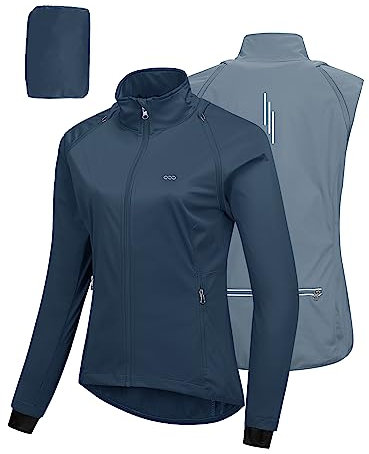 33,000ft Veste de cyclisme pour femme - Imperméable - Respirante - Protection UV - Léger - Avec manches amovibles - Veste de cyclisme réfléchissante - Veste de pluie pour femme, bleu nuit, XL