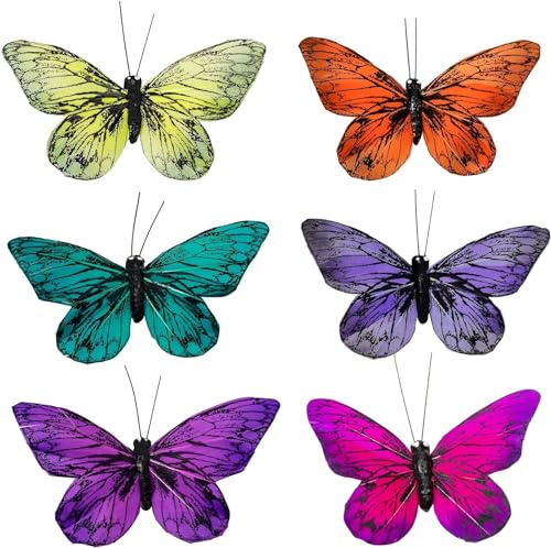 YCHTEWY Künstliche Schmetterlinge für Bastelarbeiten, Dekoration, Set mit 12 Stück, mit Draht, Hochzeit, Zuhause, Blumentopf, Weihnachten, Party, Frühling, Heimdekoration, Blumen
