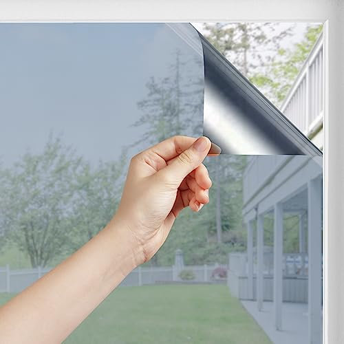 One Way Fensterfolie Sun Blocking Fenster Tönungsfolie für Zuhause Wärmeregulierung Spiegel Tönung für Fenster Sichtschutzfolie Wärme Reflektierende Solar Fensterfolie 23,6 x 78,7 Zoll, Schwarz Silber