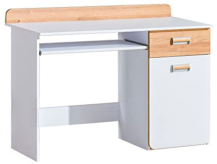 MINIO go for it Schreibtisch Loreto - Bürotisch I 120x87x55 cm I Jugendzimmer I Kinderzimmer I Laminierte Spannplatte I Tastaturschublade I Große Arbeitsfläche I Eiche Nash und Weiß