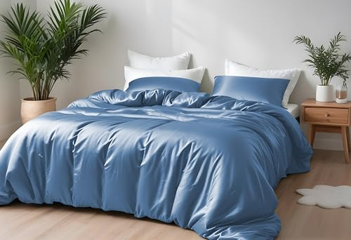 LINENWALAS Bambus-Bettwäsche-Set, Premium-Bettbezug-Set aus Bambusseide mit Kissenbezug, 2-teiliges Bettwäsche-Set, 155 x 220 cm, luxuriöser, weicher, kühlender Bettbezug (Bahamas-Blau)