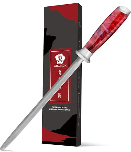 WILDMOK Asta per affilare coltelli professionale 9 - Acciaino per affilare coltelli in acciaio inossidabile tedesco ad alto tenore di carbonio rivestito in cromo