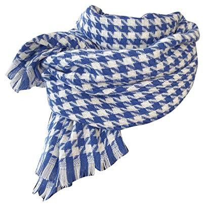 Winter-Damenschal, leichter Kaschmir, eleganter Schal, weiche Wolle, signierter Pashmina-Schal, große Stola, warmer karierter Schal (blau TO)
