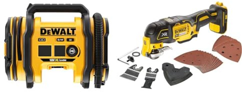 DEWALT DCC018N-XJ Akku-Kompressor DCC 018 N 18 Volt Triple Source Inflator, Black/Yellow & DCS355N-XJ Oscillating Multi-Tool 18V Li-Ion Cordless Brushless Battery Powered, Large