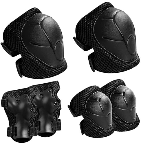 Swavitie Kinder Schützer Protektoren Set 6 in 1 Schützer Verstellbar Protektorenset Knieschoner Ellenbogenschützer Handgelenkschoner Kinder Schutzausrüstung Set 3-8 Jahre für Skaten Roller Skateboard