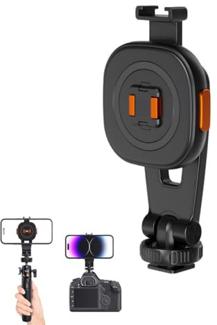 Magnetic Phone Tripod Mount for IosPhone 12 13 14 Plus Pro Max, Quick Release Tripod Adapter with Cold Shoe, Flexible Rotate Photography Live Streaming Mobile Phone Clip