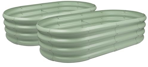 Harbour Housewares Raised Garden Bed - Green - 120 x 60cm - Rounded - Pack of 2 - Bottomless Galvanised Steel Planter Box for Growing Outdoor Plants, Vegetables, Flowers and Herbs