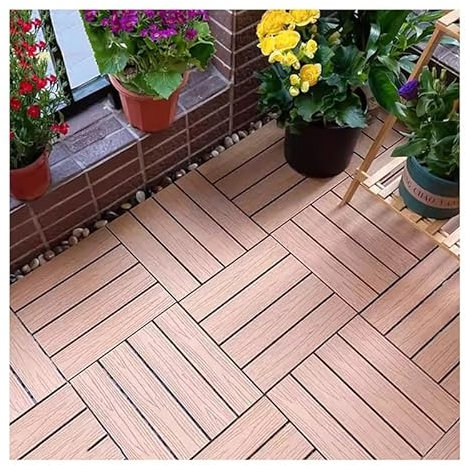 pujindu Ineinandergreifende Bodenfliesen, Holzbodenfliesen Für Den Außenbereich, wasserdichte Kunststoffverbund-Terrassenfliesen Für Den Innen- Und Außenbereich(Gelb,11.8x11.8IN/8PCS)