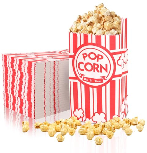 RAFIYU Popcorn Tüten Klein, 100 Stück Popcorntüten, Papiertüten Klein, Candy Bar Tüten, Tüten für süßigkeiten, Popcornmaschine, Popcorn Mais Zubehör, Partytüte für Kino Filmabende(9 x 6 x 21 CM)