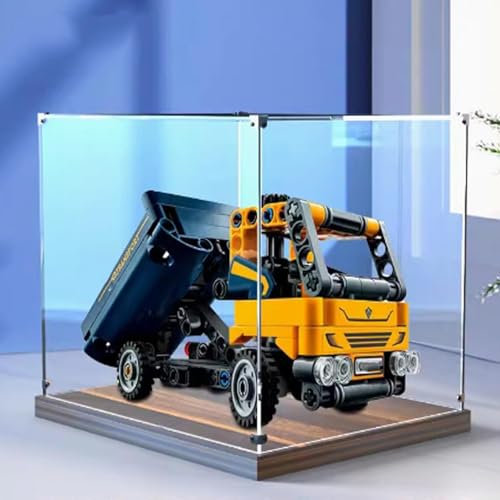 Acryl-Vitrine, für Lego 42147 Muldenkipper-Modell, staubdicht, transparent, Sammlungen, Vitrine (nur Displaybox) (Nussbaumboden)