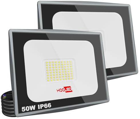 Utomhus LED-strålkastare 50W, 5 000LM LED-spotlight IP65, 6 500K vit utomhusbelysning för trädgårdsbelysning, terrass, garage gård (50, watt)