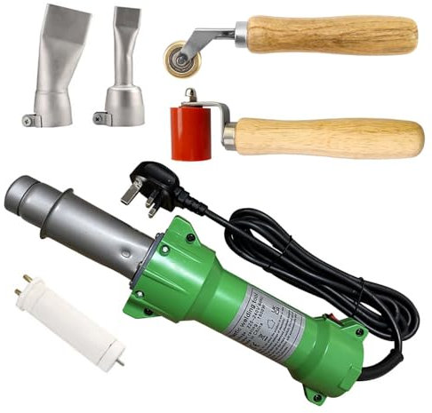 Seababyhouse 1600W Plastic Welder Hot Air Gun Torch Welding Heat Gun Handhold Rod with LED Light and 2 Flat Welding Nozzles, w/ 40mm Silicone Seam Roller and Brass Seam Roller