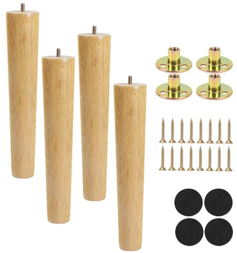 Luabue 4 Pezzi Gambe per Mobili Legno 30CM Piedini per Mobili Ricambio Parti di Mobili in legno Gambe per Cabinet Divano Letto Tavolo con Piastra di Montaggio, Pad Antiscivolo e Viti