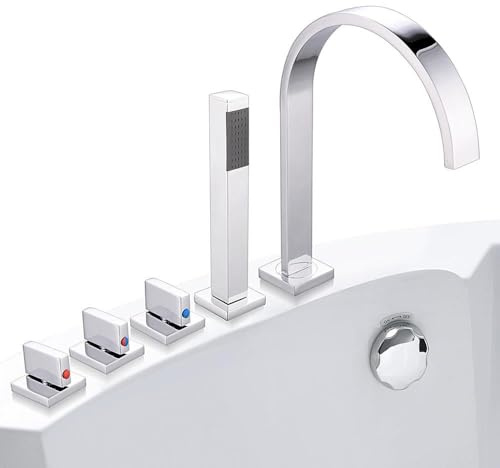 Mucola Badewannenarmatur Wannenrandarmatur 5-Loch mit Handbrause Chrom | Mischbatterie inkl. Brauseschlauch und Brausehalter, 3-lagige Beschichtung gegen Korrosion, Mischventil, Duscharmatur Set