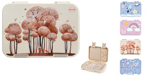 Jenard® Brotdose, Bento Box, Lunch Box, Vesper Box für Kinder mit Fächern, auslaufsicher, spülmaschinenfest, kindgerecht und BPA-Frei, 2 verschiedene Ausführungen im Skandi Design (Creme/Wald)