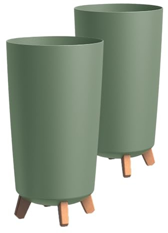 Tymar Übertöpfe groß mit Füßen, Blumenübertopf, Blumentopf Gross, Blumenkübel matt, Pflanzkübel für Außen und Innen ((2pack) Grün ; Höhe 36,5 cm/ø 20 cm)
