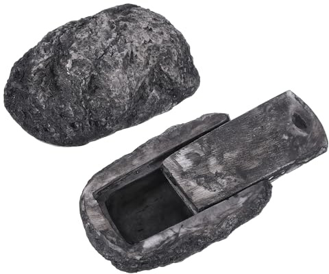 sourcing map Fake Rock Key Hider, Hide A Spare Key Outdoor Waterproof Fake Rock Hider Decoration Safe Storage Lock Box for Outside Garden Decoration, Ink Color