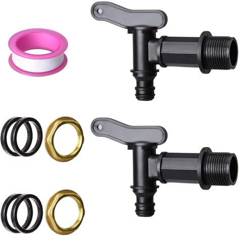 SANTUO 2Pcs 3/4 Water Butt Tap Replacement Snap-Fit BSP Thread Waterbutt taps for Garden Water Tap Hose Pipe Rain Barrel Black Plastic Connector Beer Home Brew Push-Fit Water-tap