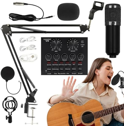 Mikrofonset - Podcast-inspelningsutrustning | Mikrofonpaket för mikrofonpoddsändningar | Överföringssats | Multifunktionsstudioutrustning för sångare, presentatörer och