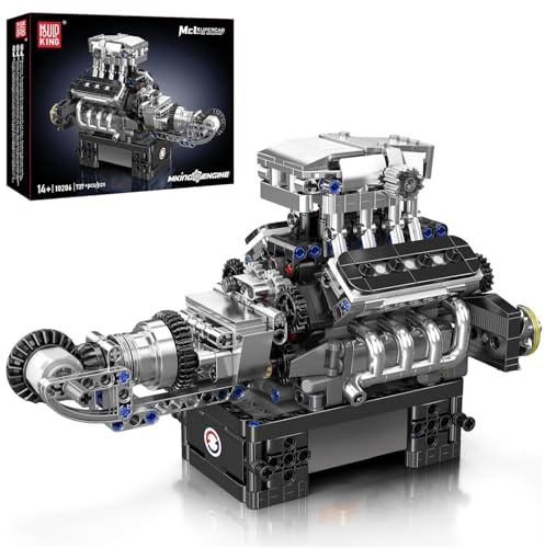 Mould King 10206 Technik Supersportwagen V8 Motor Bausteine, 733 Teile Car Engine Technologie Klemmbausteine Bausatz Modell, Spielzeug/Geschenk/Sammlerstücke für Jungen Mädchen