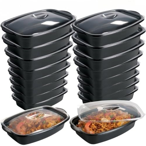Barquette en Plastique, Contenants de Meal Réutilisables 1000 ml – Lot de 10 Boîtes Plastique Noir 1 Compartiment, Couvercles Hermétiques Anti-Fuite – Compatibles Micro-ondes et Lave-Vaisselle