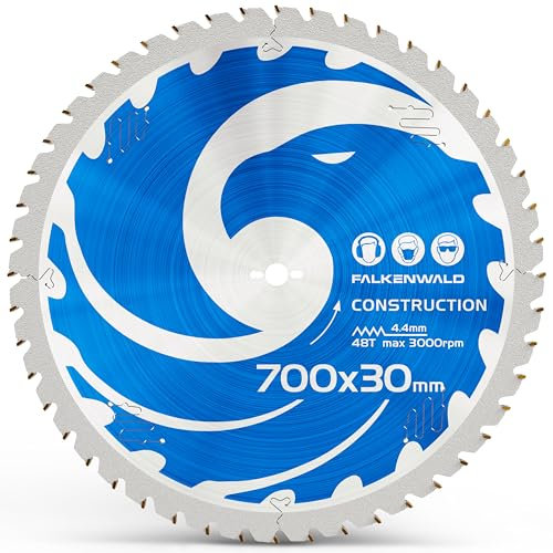FALKENWALD® Lame de scie circulaire 700 x 30 mm spécialement conçue pour bois de construction et bois avec clous, compatible avec les scies Bosch, Makita et Einhell, Lame de scie circulaire de table