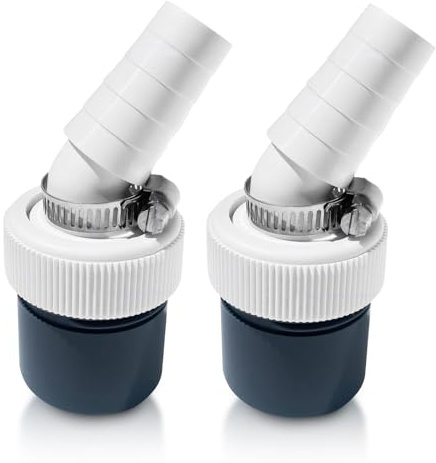 Washing Machine Drain Adaptor, Dryer, Washing Machine, Dishwasher Angle Machine Connection Drain, 18-24 mm Input Connector and Outlet, 40 mm Pipe with Hose Clamp, Pack of 2
