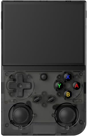 G350 Handheld Game Console , 3.5 Inch IPS Screen Linux System 3200 mAh Battery 4371 Games Preloaded , Portable Retro Video Games Console Support Wired Controller and Earphone (Transparent Black)