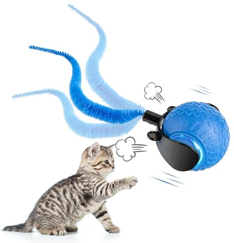 Gofady Katzenball Elektrisch Wiederaufladbar mit Powerball Katze - Interaktiver Spielball für Katzen 360°, Katzenspielzeug Ball Elektrisch mit USB & LED-Leuchten (3 Modes, Blau)
