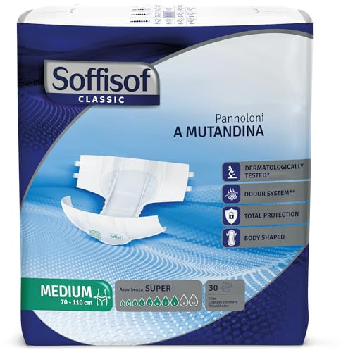 Soffisof Classic Windeln für Erwachsene Super M - Inkontinenz Slip - Einzelpackung mit 30 Erwachsenen Windeln, 8 Tropfen - Inkontinenz Schutzhosen