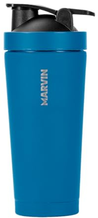 MARVIN THE SHAKED – Termo Batidor Acero Inoxidable 750 ml – Conserva frío 12 horas – Conserva calor 8 horas – Diseño Premium para Smoothies, Protein Shakes y Estilo Activo – Sin BPA (Deep Dive)